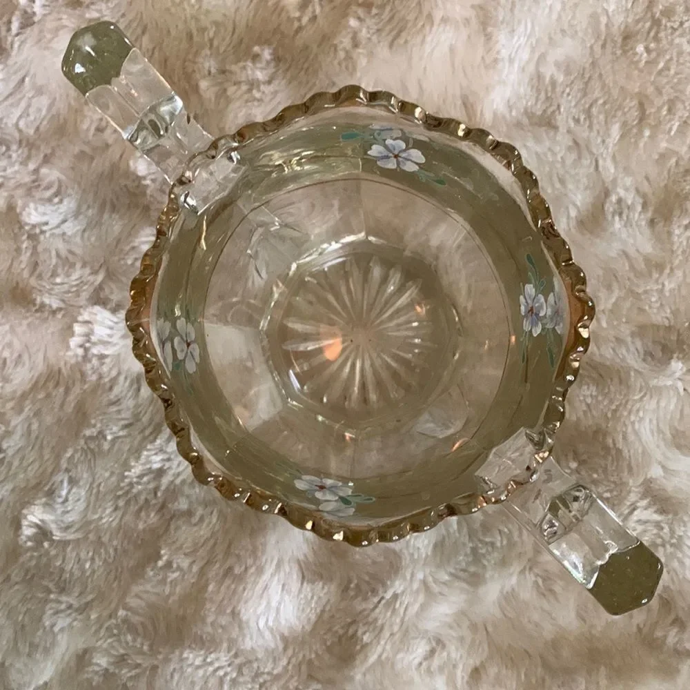 Sugar Bowl Crystal Gold Leaf  Heavy Glass Hand Painted Vintage